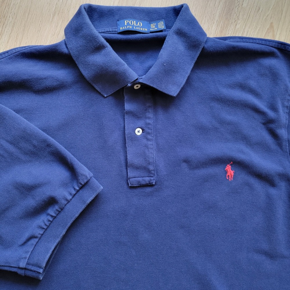 Polo Ralph Lauren Mens Navy Blue Red Pony Short Sleeve Polo Shirt XLT Tall